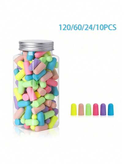120/24/10 piezas Tapones para los oídos para reducción de ruido, tapones para los oídos a prueba de sonido para dormir, tapones para los oídos reutilizables, tapones para los oídos silenciosos, unisex, experiencia de uso suave y cómoda, textura esponjosa, rebote lento, uso prolongado sin dolor de oído, adecuado para dormir, viajar, echar la siesta, estudiar, color aleatorio, 1 pieza inalámbrica