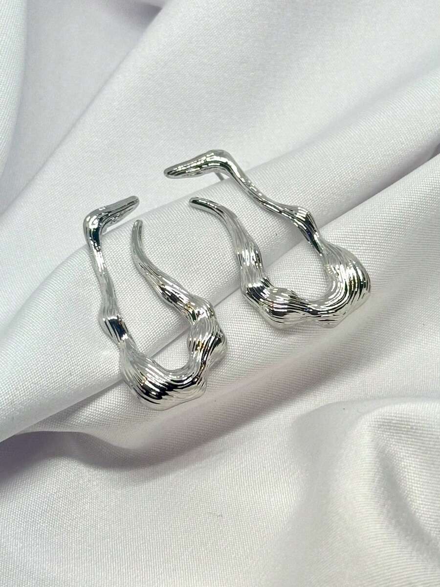 Organic Textured Women's Earring Different Modern And Elegant Design Sophisticated Fashion Timeless Elegance Minimalist Chic - 銀色 - 查看 1