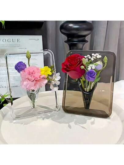 إطار صورة أكريليك عبر الحدود بطراز نوردي، إناء زهور هيدروبوني إبداعي، إناء زهور أكريليك شفاف إبداعي، إناء زهور هيدروبوني شفاف، حامل عرض أكريليك للديكور المكتبي، إناء زهور إطار صورة فني، ديكور طاولة حفل زفاف شفاف بلوري، ديكور منزلي، إناء زهور زجاجي