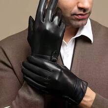 1 Pair Men's Leather Gloves, Fashionable Warm Touchscreen Windproof Lining Gloves For Driving & Cycling Fall