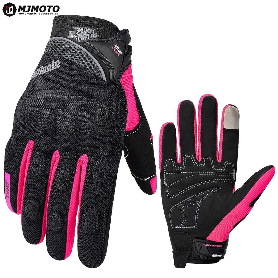 MJMOTO Guantes de moto de verano para mujer en color rosa, guantes de carreras de motocross de dedo completo para mujer, guantes de ciclismo y motocicleta con pantalla táctil