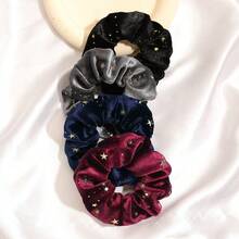 4pcs/Set Velvet Gold Star Hair Scrunchies & Hair Accessories ,Hair Ties ,Scrunchy Hair Ties Ponytail Head Accessories - Multicolor - View 5