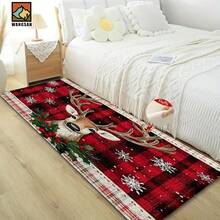 1 pieza Alfombra antideslizante para baño con estampado de renos navideños, hecha de cachemir artificial con decoración esponjosa, adecuada para baños, entradas, cocinas y otras ocasiones. Se puede lavar a máquina, es una decoración festiva y se puede regalar. - Multicolor - Ver 7