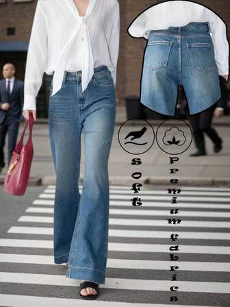 New Elegant High Waist Wide Leg Mini Flare Jeans