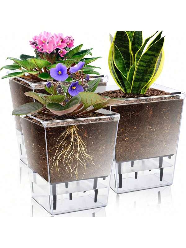 1pc Multi-Function Self-Watering Planter, Desktop Bonsai Plastic Round Flower Pot, Slouchy Automatic Water Absorption Planter