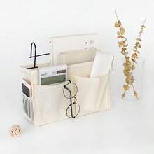 Bedside Hanging Storage Caddy, Dorm Bed Organiser With Hooks For Books, Remote Controls & Small Bedroom Essentials - White - View 5