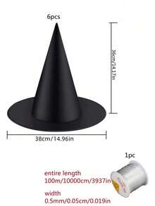 6 顶万圣节服装女巫帽，配有 100 码拉绳，适合万圣节庭院装饰