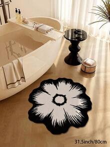 1 Stück schwarzweißer Blumenmuster Wohnzimmer Dekorationsteppich, bohemian-retro Stil Muster, Flaumiges Material mit 10mm Dicke, weich und angenehm anzufassen, leicht zu pflegen, wasserfest und fleckabweisend, rutschfeste Rückseite, Teppich für Lobby, Schlafzimmer, Wohnzimmer, Badezimmer, Küche, Büro, Raumdekoration und Fußmatte, ideal für Feierlichkeiten.