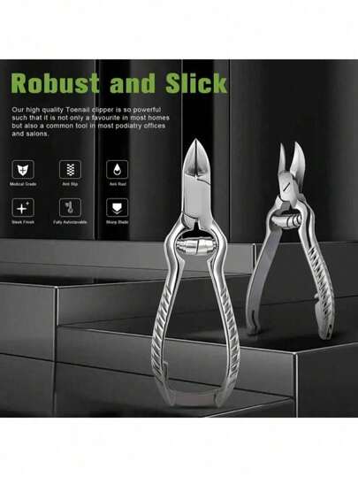 1pc Professional Podiatrist Foot & Toenail Clipper - Ultra Sharp Curved Blades, Stainless Steel, Suitable For Thick Nails And Ingrown Nails, Nail Care | Precision Scissors | Stainless Steel Nail Clippers