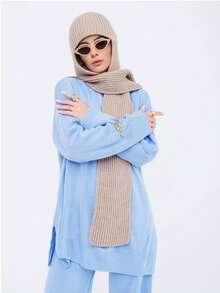 1 szt. Damski, jednokolorowy, swobodny, dzianinowy szalik z kapturem, miękki i wszechstronny, odpowiedni na wyjścia, do codziennych dojazdów, jesień/zima