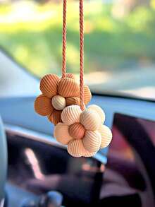 Handmade Corduroy Flower Car Rearview Mirror Hanger, Beige & Brown Floral Auto Interior Decoration, Cute Vehicle Charm Pendant For Car Accessories Lovers, Ideal Gift For Women - one-size - View 4