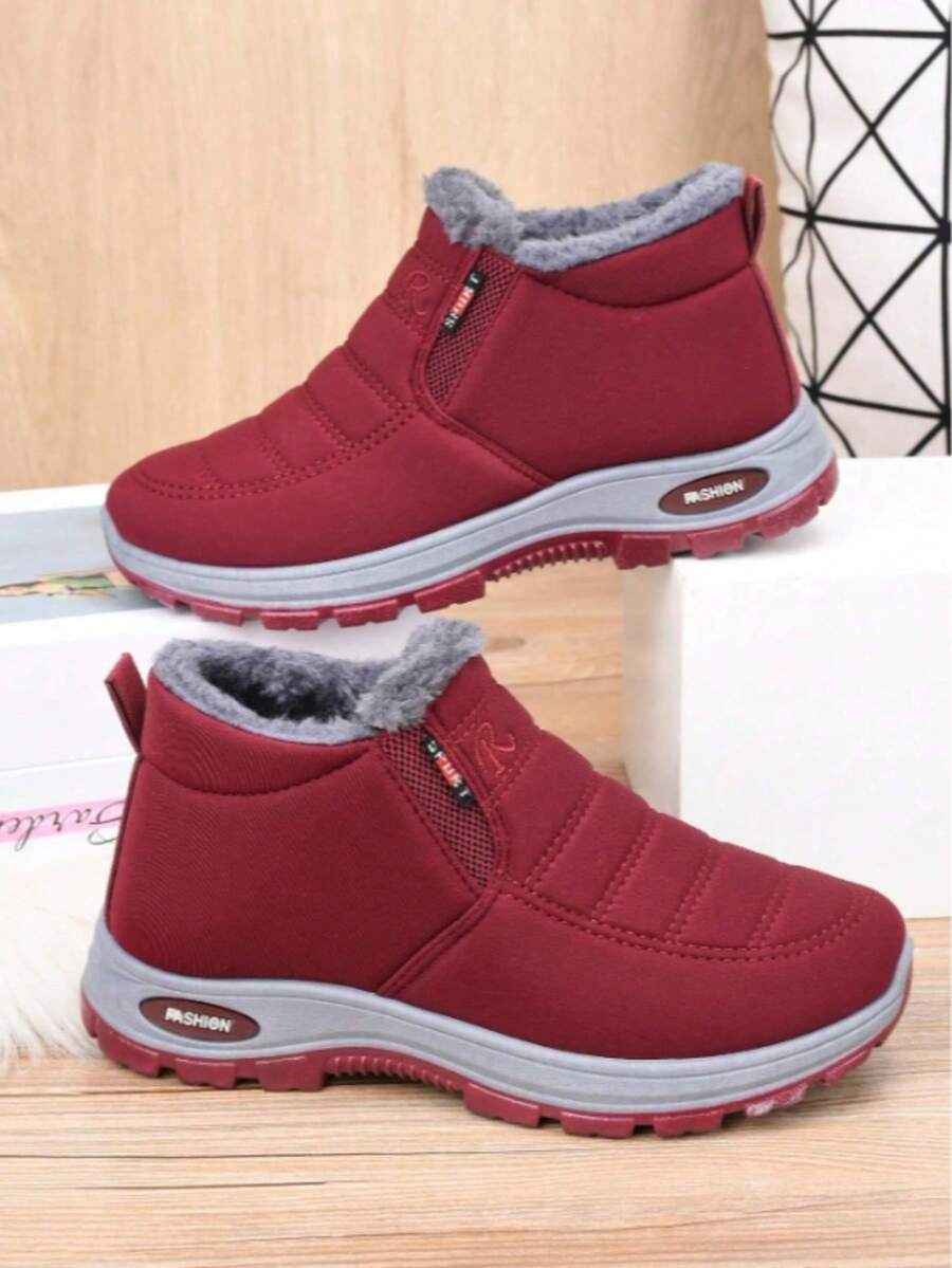 Women's Warm Fleece-Lined Winter Ankle Boots Slip-On Casual Shoes