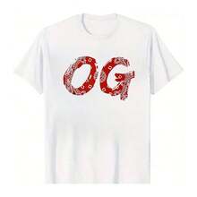 Men's Vintage Bandana Print Graphic T-Shirt, Retro OG Lette In Red & White Paisley,  Soft Cotton Casual Tee For Everyday Wear, Gift For Men Who Love Classic Style, Pairs Great With Jeans Or Shorts - trắng - Xem 5