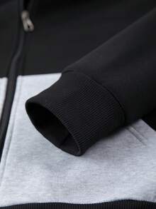 Men's Autumn/Winter Fleece-Lined Zip-Up Hoodie Jacket & Drawstring Waist Pants Set, Horse Print Patchwork Design, Casual Fashion Outfit With Pockets, Suitable As Gift For Husband/Boyfriend, For Street, Commute, Outdoor, Holiday - Multicolor - View 6