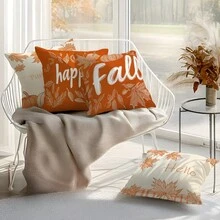 4pcs Thanksgiving Maple Leaf & Pumpkin 4-Piece Set, Single-Sided Printed Throw Pillow Covers 45*45cm, Peach Velvet