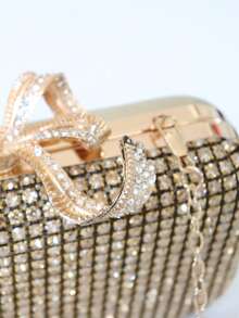 New Rhinestone Embellished Evening Bag, Women's Rhinestone Formal Clutch Bag With Butterfly Strap, Party Handbag - Gold - View 4