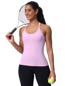 Workout Tank Tops For Women Built In Shelf Bras Padded -Racerback Athletic Tank Tops Ribbed Yoga Shirts - tử đinh hương - Xem 7