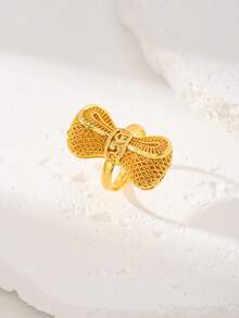 Luxury Fashionable & Personalized Open Bow Design Golden Adjustable Ring For Women, Suitable For Daily, Wedding, Party And Friends Gift - Yellow Gold - View 2
