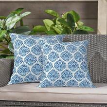 Outdoor/Indoor Throw Pillows, 18x18 Square Pillows With Inserts Bed, Couch, Sofa & Patio Furniture (Set Of 2, Monstera Blue), Decorative Pillows - 青瓷幾何 - 查看 7