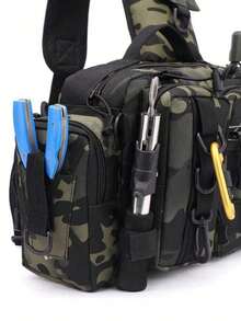 1pc Premium Nylon Fishing Backpack - Multi-Functional Chest Bag With Adjustable Strap, Padded Shoulder Pads, And Multiple Compartments - Ideal For Fishing, Hiking, Camping, And Outdoor Adventures