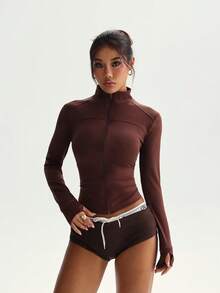 舒适防紫外线多功能塑身衣健身跑步拉链弹力修身拼接性感拉链前开休闲显瘦通勤约会必备休闲长袖瑜伽外套