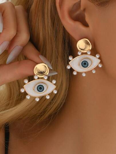 1 件时尚恶魔眼蓝眼复古风格耳环，独特复古耳环配饰