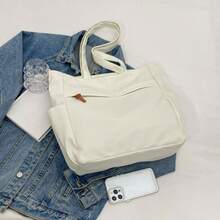 حقيبة يد نسائية من النايلون، حقيبة كبيرة السعة للتنقل، حقيبة يد بسيطة ذات لون أحادي