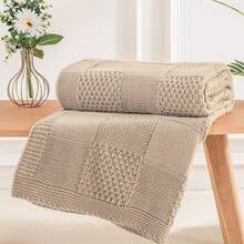 Knit Throw Blanket,Classical Checkered Blanket For Couch,Cozy Warm Knitted Throw Blanket For Bed Sofa Living Room, Decorative Stretched Throw, Lightweigh,50"X 60"Oatmeal - Cream White - View 9
