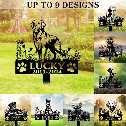 1 pieza Monumento conmemorativo personalizable para mascotas, placa conmemorativa de perro de hierro, personalizable con nombre y año, adecuado para Golden Retriever, Poodle, Pastor, Bichon Frise, Rottweiler y otras razas de perros, regalo por pérdida de mascota, monumento conmemorativo para perros