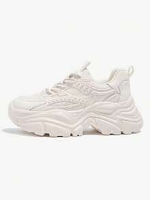 CAMEL CROWN Women's Summer Fashion Chunky Sneakers Comfortable Versatile Lace-Up Simple Thick-Soled Sneakers - Beige - View 3