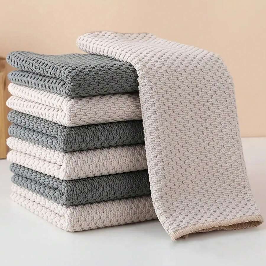 4-Pack Ultra Soft Microfiber Kitchen Towels - Highly Absorbent, Double-Sided Textured Waffle Weave, Easy To Clean, Space-Themed White, Gray, And Beige, Suitable For Countertops And Appliances, Dish Towels - 2 件米色 + 2 件灰色 - 查看 1