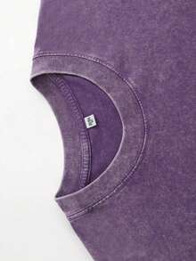 Jesus Religious Cross Sun Printed Retro Washed T-Shirt, 230G, Retro Street Style. Simple And Versatile, Pure Cotton Is Of High Quality, Novel And Fashionable, And It Is A Must-Have Fashion T-Shirt For Spring And Summer.2026 - Purple - View 3