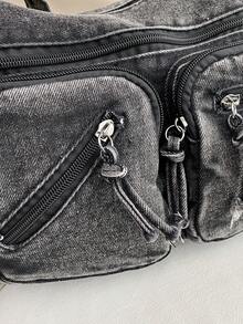 New Casual Chic Soft Jeans Multi-Layer Crossbody Bag With Multiple Pockets, Versatile Commuter Large Capacity Women's Shoulder Bag, Suitable For Work Commuting, Shopping And Traveling. - Black - View 8