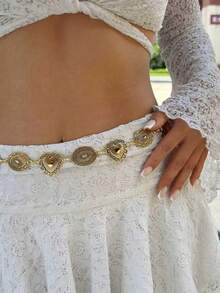 1 chiếc Dây thắt lưng họa tiết hình học và hoa văn chạm khắc theo phong cách Bohemian & phương Tây dành cho nữ, giản dị, sang trọng, phong cách Boho vàng - Vàng - Xem 2
