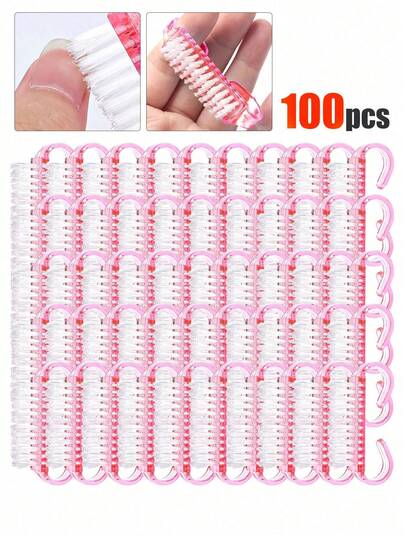 10-100 piezas/set Pequeños cepillos de arte de uñas con mango para eliminar el polvo, cepillos de limpieza de uñas, cepillos de limpieza de manos y uñas de los pies, colores aleatorios, herramientas de manicura y pedicura para eliminar el polvo y limpiar suavemente