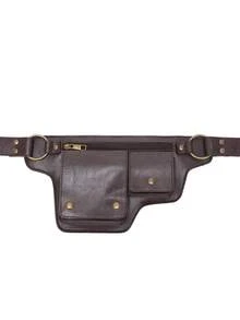 Women's Chest Bag Retro Rivet Decor Adjustable Belt Waist Pack Black Faux Leather Waist Bag With Multiple Compartments - 深啡 - 查看 3