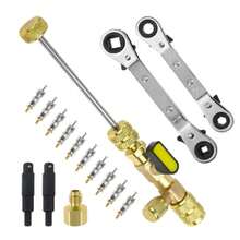 Valve Core Remover Installer Tool & HVAC Service Wrench Set With Hex Bit Adapters, Dual Size SAE 1/4 & 5/16 Port,3/8'' To 1/4'', 5/16'' X 1/4'' Refrigeration Service Wrench,10pcs Valve Core