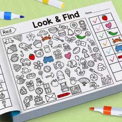 32 páginas Libro para colorear de Busca y Encuentra, libro de actividades divertido para entrenar la concentración y la atención