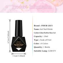 FOUR LILY 6Pcs/Set Glitter Sequins Rubber Base Gel Nail Polish Nude Pink Soak Off UV Gel Semi Permanent Reinforced Gel 10ml