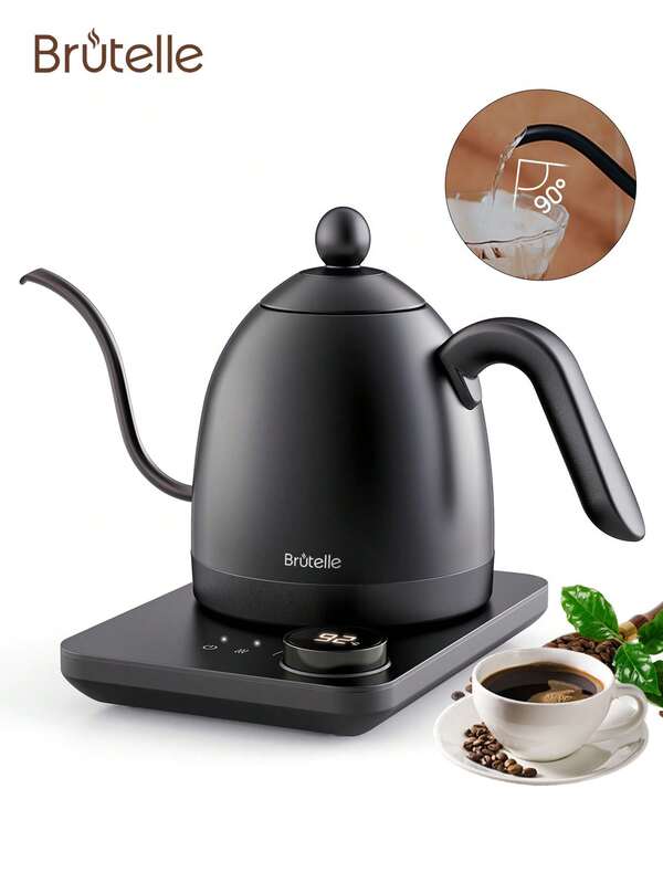 Brutelle غلاية كهربائية ذات رقبة طويلة من بروتيل، مع ضبط درجة الحرارة وشاشة رقمية، قوة 1200 واط، تسخين سريع، سعة 0.8 لتر، عزل حراري تلقائي، من الفولاذ المقاوم للصدأ، للمنزل والمكتب والفندق