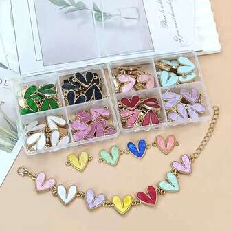 20pcs Fashionable Multi-Color Double-Sided 16x19mm Resin Alloy Heart Charm Pendant, For DIY Earring Jewelry Making Accessories