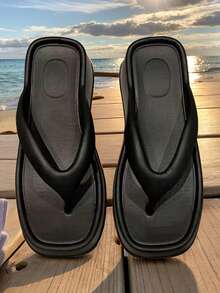 New Women's Flip-Flops - Minimalist, Versatile & Elegant Neutral Square-Toe (Solid Color) - Black - View 4