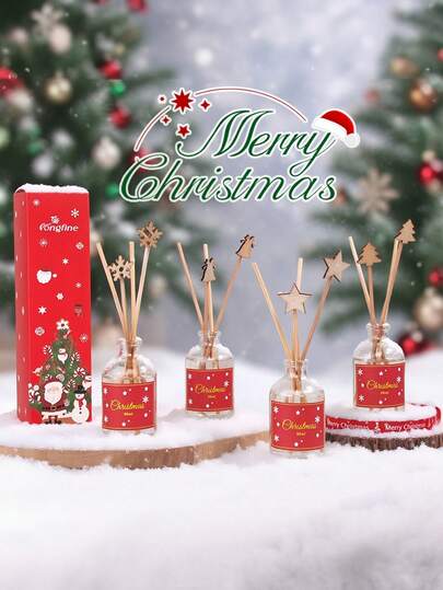 Difusor de Varetas Natalino Sem Chama - 50ml (1,7 fl. oz) Decoração Festiva para Casa e Conjunto de Presente de Natal com Varetas de Rattan Natural | 4 Aromas Natalinos: Cítrico Apimentado, Campânula, Cedro, Coco e Baunilha | Para Sala de Estar, Quarto e Encontros de Natal | Decorações de Natal, Decoração de Ambientes, Presentes de Natal