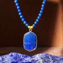 Collar de cuentas vintage hecho a mano de 4 mm con colgante de lapislázuli natural, collar de estilo bohemio para mujer, regalo de cumpleaños/Navidad para la novia, collar gargantilla delicado y único