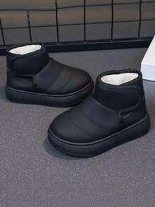 1 Pair Baby Fashionable Snow Boots, Unisex, Rubber Non-Slip Sole, One-Push Magic Tape, Solid Color, Outdoor Baby Boots