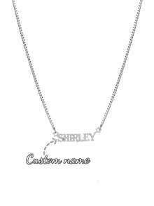 Custom Shiny Matte Name Necklace With Box Chain; Personalized Charming Sandblasted English Letter Name Necklace With Star Coil; Stainless Steel Creative Handmade Minimalist Cursive Letter Name Pendant, Suitable For Family Holiday Wear; Her Favorite Birthday Gift, Valentine's Day Gift, Christmas Gift, Mother's Day Gift. - Silver - View 17