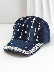 Gorra de béisbol deportiva de moda para el comercio transfronterizo, sombrero de sol vintage con adorno de cristal de forma de gota de agua 3D para fiesta y vacaciones