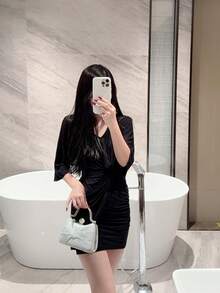 1pc Glittery Bow Design Mini Box Clutch Bag, Elegant Luxury Rhinestone Decor Evening Dress Purse, Charming Party Handbag, Glamorous Ladies' Clutch For Formal Events, Suitable As Holiday Gift, Comes With Detachable Shoulder Chain - Silver - View 10