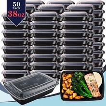 38oz 50 Pack Black Rectangular Meal Prep Containers With Lids, Food Storage Container, Disposable Plastic To Go Containers, Bento Box, Stackable, Leak-Proof, Microwave , Dishwasher , Kitchen Organizers And Storage - Black - View 1