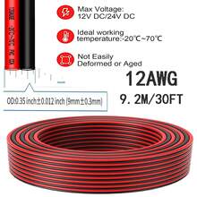 12 Gauge Wire , 2 Conductors Electrical Wire Red Black Cable, Flexible/Low Voltage/PVC 12 AWG Copper Clad Aluminum Extension Cord For Speaker, LED Strips, Automotive 12V/24V DC16.4FT/30FT/50FT/100FT